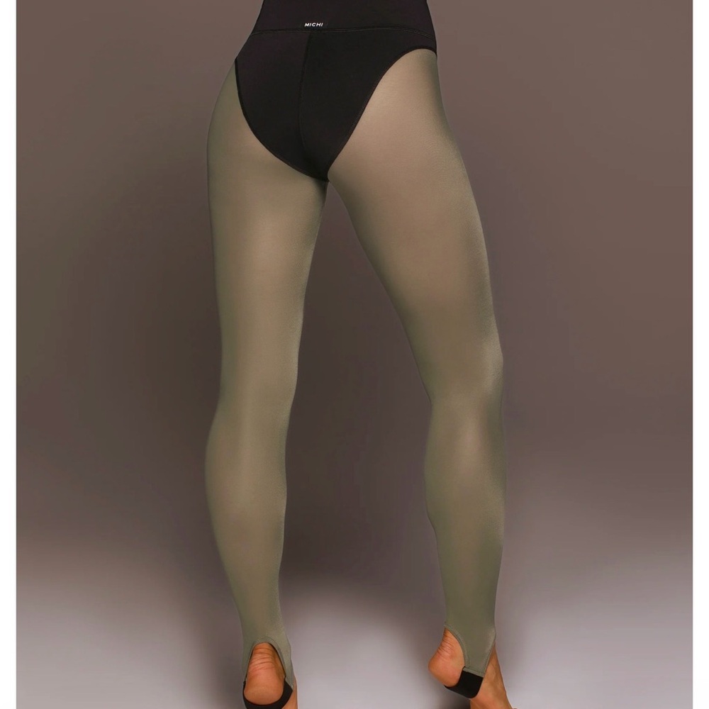 Black and Olive High-Waisted Leggings - Picture 2 of 5